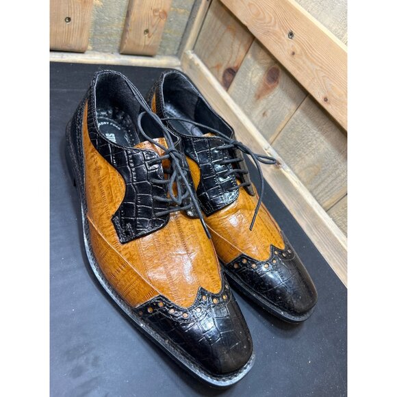 Stacy Adams Mens Dress Shoes Size 8.5 Brown & Black Crocodile Pattern Leather - Picture 2 of 10